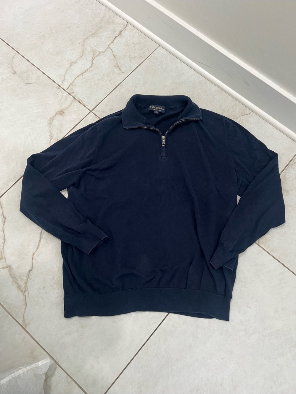 Brooks Brothers Navy Blue Cotton Quarter Zip Sweater Size XL